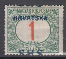 Yugoslavia, Kingdom SHS, Issues For Croatia 1918 Porto Mi#27 Error - Moved Overprint, Mint Hinged - Ongebruikt