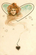 Raphael KIRCHNER * CPA Illustrateur Art Nouveau Jugendstil Kirchner * Femme Médaillon Forme Coeur - Kirchner, Raphael