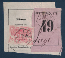 FRAGMENT Avec ETIQUETTE PETITS PAQUETS TIMBRE CHEMINS DE FER CACHET LAEKEN > LIEGE 1889 - Documents & Fragments