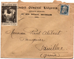 CGL Timbre Perforé Sur Lettre Crédit Général Liégeois - Bruxelles 1909 Avec Vignette Exposition 1910 Brun - 1909-34