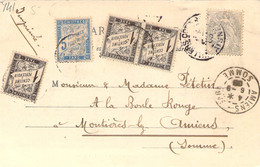 Timbres Taxe Combinaison à 8 Centimes 3*1c + 1*5c. Sur CP Chasse à Cour Relai De Chiens - 1859-1959 Covers & Documents