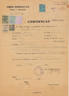 Romania 1946 Municipal Cluj 500 Lei Inflation Revenue & Vote The Sun Communist Propaganda Cachet & Label Used / Document - Revenue Stamps