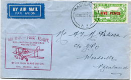 NOUVELLE-ZELANDE LETTRE PAR AVION AVEC CACHET " AIR MAIL - FIRST FLIGHT WELLINGTON - DANNEVIRKE AND RETURN BY AIR......" - Luchtpost