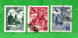 (Us.5) POLONIA ° - AIRMAIL - 1954 - Villes Diverses.  Yv. 34-37-38.  Oblitéré Come Scansione - Used Stamps