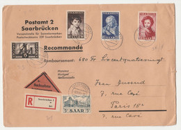 SARRE Sur LR  SARREBRUCKEN  Pour PARIS 18e   1952 N°309+313+316/318  Voir Descriptif) - Lettres & Documents