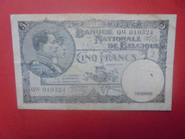 BELGIQUE 5 FRANCS 4-3-38 Circuler (B.27) - 5 Francs