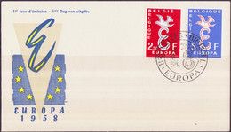 Belgique - Belgium - Belgien FDC1 1958 Y&T N°1064 à 1065 - Michel N°1117 à 1118 - EUROPA - 1951-1960