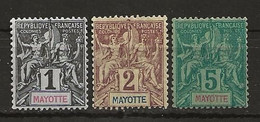 Mayotte N° 1 Sans Gomme, 2 (non Compté) & 4   (1892) - Unused Stamps