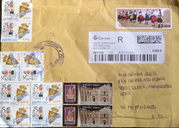 SPAIN 2022, COVER USED TO INDIA, 2013 BASILICA CHURCH, 2001 FOOTBALL, 2009 COSTUME, DANCE, HERITAGE STAMPS USED - Covers & Documents