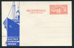 1930 Iceland 20 Aur National Museum Stationery Postcard "Allt Med Islenskum Skipum" Ship - Postwaardestukken