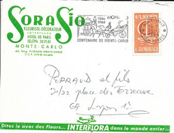 MONACO  -  TIMBRE  N° 698 -   EROPA   -  1966   - TARIF 18 1 65 -   FLAMME 1866 1966 CENTENAIRE DE MONTE CARLO - Lettres & Documents