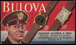 U.S.A.(1930) Bulova Watches. Man In Uniform. Postal Card With Multicolor Advertisement From Vincent Matera - 1921-40