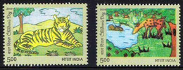 India 2009 Children's Day (Painting, Tiger, Deer, Wild Animals) 2v SET MNH As Per Scan - Altri & Non Classificati