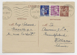 FRANCE IRIS 80C BRUN ENTIER CP + PAIX 50C+ 20C MERCURE AIX EN PROVENCE 1941 POUR SUISSE AU TARIF - 1939-44 Iris