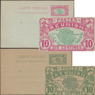 Réunion 1907 Et 1923. 2 Cartes Entiers Postaux Officiels. Timbres Bicolore Et Vert. Carte De La Réunion - Brieven En Documenten