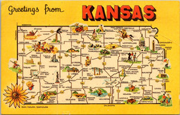 Kansas Greetings With Map Of The Sunflower State 1965 - Autres & Non Classés