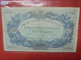 BELGIQUE 500 Francs 1938 Circuler (B.27) - 500 Franchi-100 Belgas