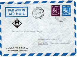 62533 - Finnland - 1952 - 20Mk Wappen MiF A LpBf HELSINKI -> Westdeutschland - Lettres & Documents