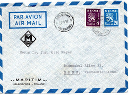 62533 - Finnland - 1952 - 20Mk Wappen MiF A LpBf HELSINKI -> Westdeutschland - Covers & Documents