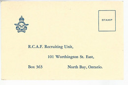 57434) R.C.A.F. Miltary Mail Postcard Recruiting Enrolment  Requirements Card - 1903-1954 Rois
