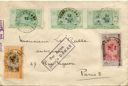 MAURITANIE LETTRE AVEC AFFRANCHISSEMENT COMPL AU DOS + CACHET " PAR AVION JUSQU'A DAKAR " DEPART PORT-ETIENNE 12 NOV 34 - Covers & Documents