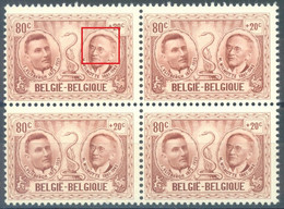 BELGIUM - 1957 - MNH/*** LUXE - TACHE BLANCHE AU DESSUS DE L'OEIL - COB 1014 Luppi 2 - Lot 25570 - BLOC DE 4 - Autres & Non Classés