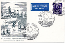 55742 - Bund - 1953 - 15Pfg Posthorn PGALpKte "Schneider Von Ulm" SoStpl ULM - 70 JAHRE VEREIN ... - Sonstige (Luft)