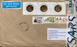 SOUTH AFRICA 2022, COVER USED TO INDIA,GOLD COIN 2017, ROUND STAMP, REGISTER STAMP, HANDICRAFT, SPECIAL POSTCARD STAMP - Covers & Documents