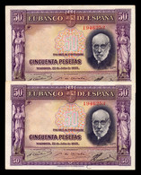 España Spain Pareja Correlativa 50 Pesetas Santiago Ramón Y Cajal 1935 Pick 88 MBC/+ VF/+ - 50 Peseten