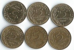 MM647 - FRANKRIJK - FRANCE - 6 COINS  X 5 CENTIMES - 1971 - 1973 - 1982 - 1988 - 1993 - 1996 - 5 Centimes