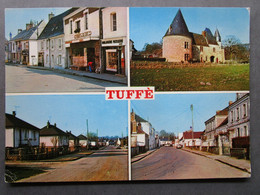 CP 72 Sarthe  TUFFE  Multivues  Le Café Du Centre Ville Boulangerie Le Château  Ses Rues Et Un Château 1970 - Tuffe