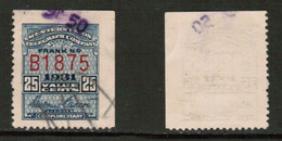 U.S.A.  1931---25 CENT WESTERN UNION TELEGRAPH STAMP USED (CONDITION AS PER SCAN) (Stamp Scan # 839-14) - Telegraph Stamps