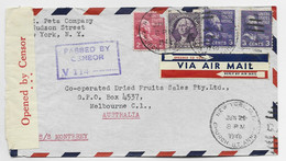 USA LETTRE COVER AIR MAIL NEW YORK TO AUSTRIALA PASSED CENSOR V 114 - Storia Postale