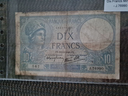 BILLET DIX FRANCS MINERVE 1940 - Unclassified