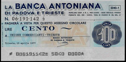 ITALIE – La Banca Antoniana Di PADOVA E TRIESTE (1977) – 100 Lires - [ 4] Voorlopige Uitgaven