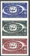 FRANCE(1967) European Broadcasting Union Emblem. Trial Color Proofs In Vertical Strip Of 3. Scott 1171, Yvert 1515. - Essais De Couleur 1945-…