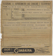 Brazil 1939 Telegram Authorized Advertising guarana Medicine Slogan Pain? Guaraine Immediately Cuts Pain Flu And Cold - Drugs