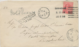 GB 6.7.1906, King EVII 1 D Red Tied By Columbia Machine Postmark „BIRMINGHAM No.1.“ Also CDS „CASTLE DONINGTON / DERBY“ - Brieven En Documenten