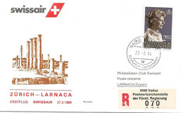 Liechtenstein: 1984 Swissair Air Mail Brief Zürich - Larnaca - Storia Postale