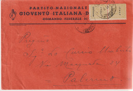 160-Amgot-Occupazione Alleata Sicilia-Busta Intestata P.N.F. Con STEMMA FASCISTA E Scritte Cancellate-25c.(x2) X Palermo - Occ. Anglo-américaine: Sicile