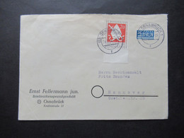 BRD 1954 Mi.Nr.199 Vom Unterrand EF Mit Notopfermarke Umschlag Ernst Fellermann Jun. Briefmarkenfachgeschäft Osnabrück - Lettres & Documents