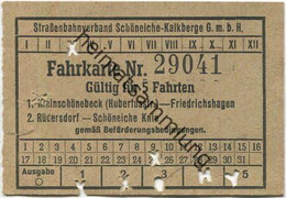 Deutschland - Schöneiche Kalkberge - Strassenbahnverband Schöneiche Kalkberge G.m.b.H. - Fahrkarte Gültig Für 5 Fahrten - Europa