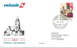 Liechtenstein: 1989 Swissair Air Mail Brief Zürich - Göteborg - Covers & Documents