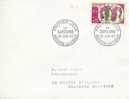 ANDORRE -  TIMBRES N° 166   -  LA SARDANE   -  1ER JOUR   -  SEUL SUR LETTRE  - 1963 - Briefe U. Dokumente