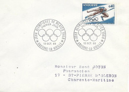 ANDORRE -  TIMBRES N° 190    -  JEUX OLYMPIQUES DE MEXICO 1968    - 1ER JOUR   -  SEUL SUR LETTRE   - 1968 - Covers & Documents