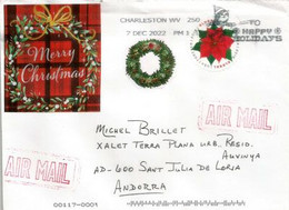 Happy Holidays / Merry Christmas, From Charleston WV, Letter Sent To Andorra (Principat) 2022 - Covers & Documents