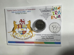 (1 N 39) 20 Cent "Scarce" Coin - 20th Anniversary - Tasmania - Centenary Of Federation Coin (20th Anni. Cover) - 20 Cents