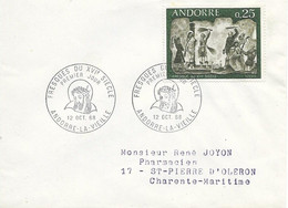 ANDORRE  - TIMBRE N° 191 -  FRESQUES DU XVIe SIECLE  - 1ER JOUR  - SEUL SUR LETTRE  -  1968 - Storia Postale