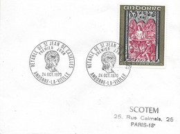 ANDORRE  - TIMBRE N° 208 -  RETABLE DE ST JEAN DE CASELLES     - 1ER JOUR  -  SEUL SUR LETTRE  - 1970 - Briefe U. Dokumente