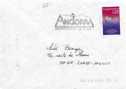 ANDORRE  - TIMBRE N° 376  -   REVOLUTION FRANCAIS  -  TARIF DU 01 08 87   -  SEUL SUR LETTRE  - 1989 - Covers & Documents